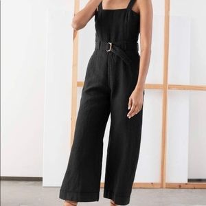 & other stories Belted Black Linen Jumpsuit